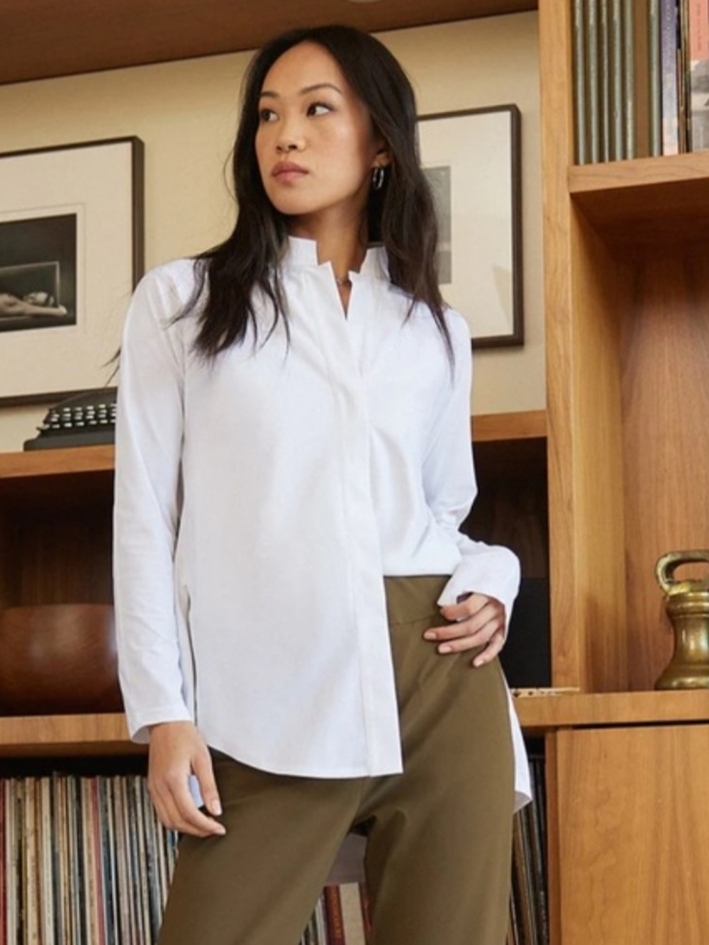 ADAY Something Borrowed White Mandarin-Collar Button-Down Shirt